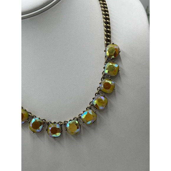 J. Crew Yellow Opalescent AB Gold Tone Glowing Square Rhinestone Necklace‎ - Picture 7 of 13